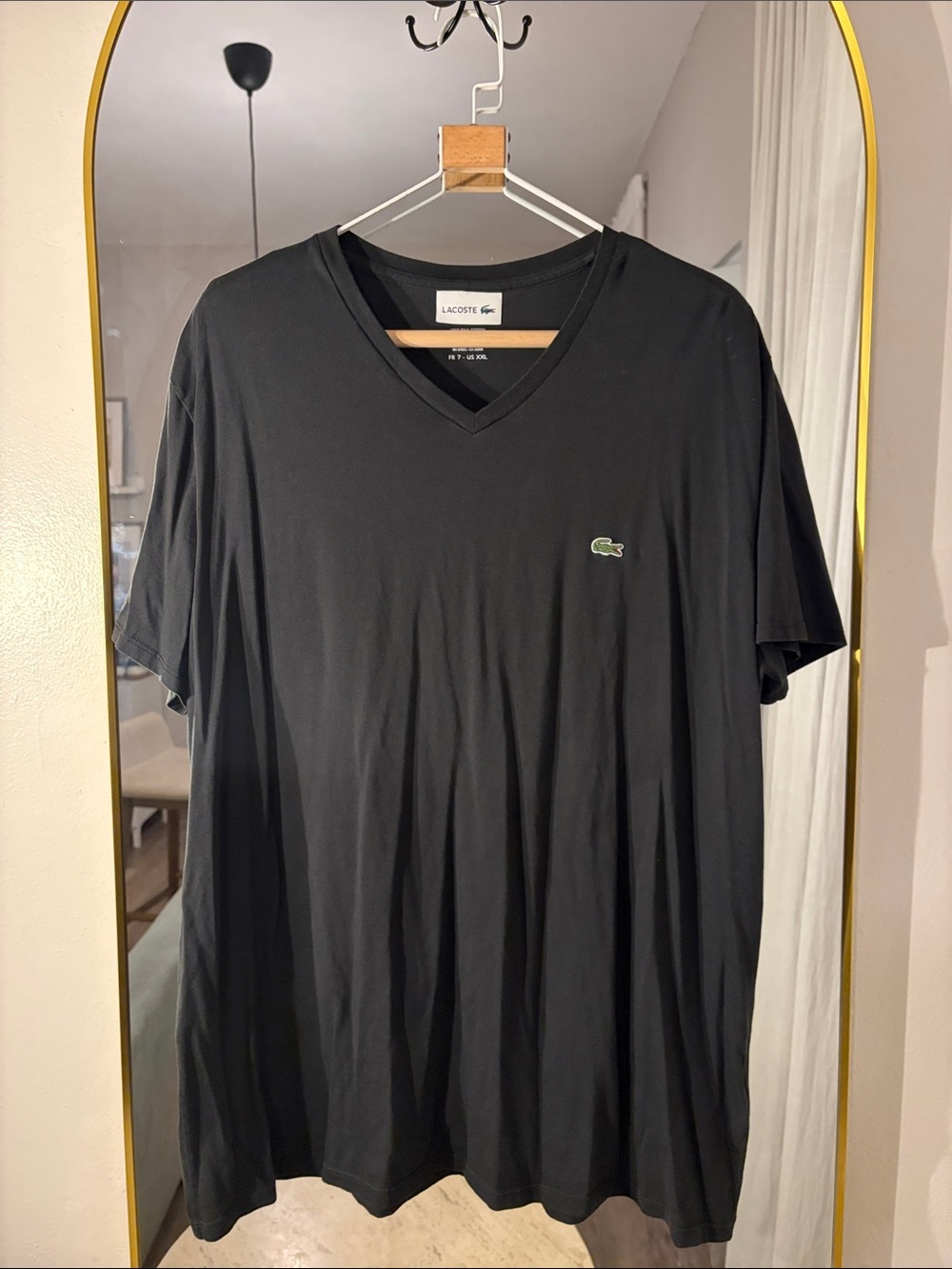 Lacoste Black V-Neck Short Sleeve Tee with Green Croc Logo size XXL